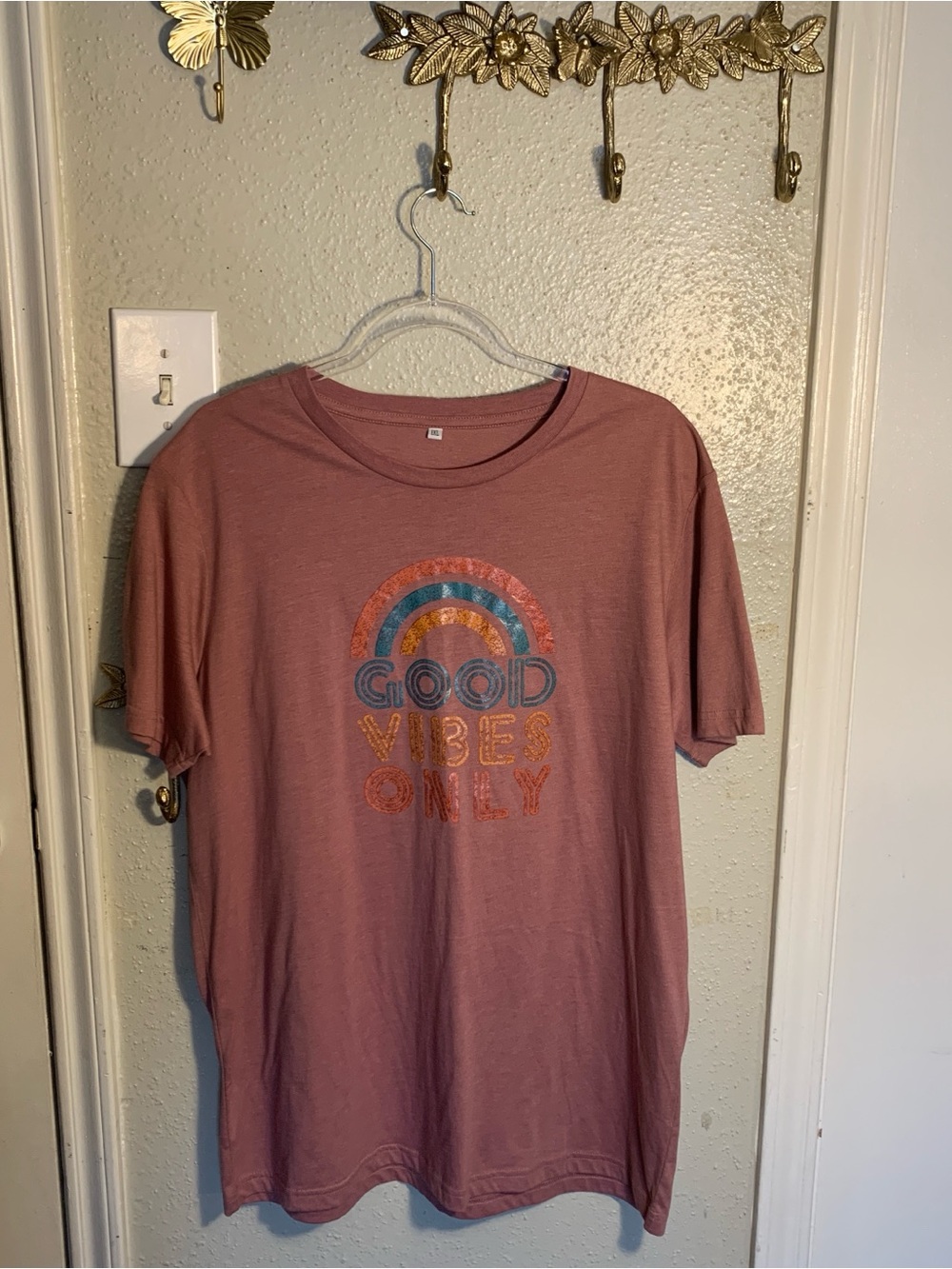 Good Vibes Only Graphic Tee - Mauve Pink Size L/XL